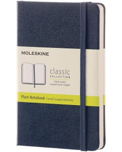 Джобен тефтер с твърди корици Moleskine Classic Plain - Син, бели листове