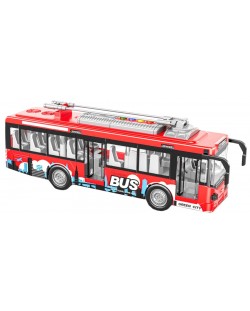 Електронна играчка Raya Toys - Тролейбус, със звуци и светлини, червен