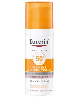 Eucerin Sun Оцветен слънцезащитен гел-крем за лице Pigment Control, светъл, SPF50+, 50 ml