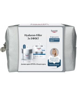 Eucerin Hyaluron-Filler Комплект - Нощен и Дневен крем, SPF30, 2 x 50 ml (Лимитирано)