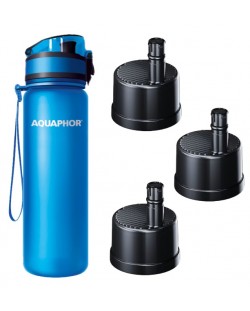 Филтрираща бутилка за вода Aquaphor - City, 0.5 l, 3 филтъра, синя