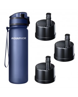 Филтрираща бутилка за вода Aquaphor - City, 0.5 l, 3 филтъра, нави