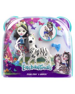 Кукличка с животниче Mattel Enchantimals - Zelena Zebra и Hoofette
