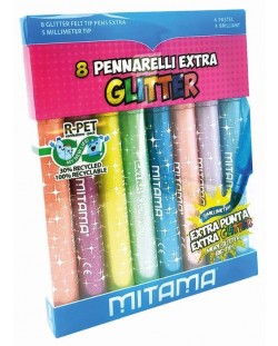 Флумастери Mitama - Jumbo Extra Glitter, 8 цвята