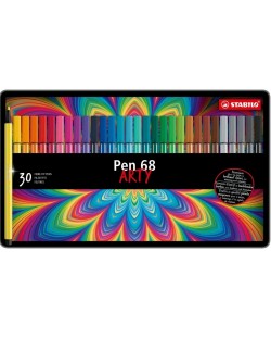 Флумастери Stabilo Arty - Pen 68, 30 цвята, метална кутия