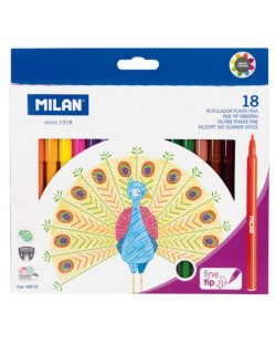 Флумастери с тънък връх Milan - 18 цвята