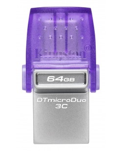 Флаш памет Kingston - DT microDuo 3C, 64GB, USB-A/C, лилава