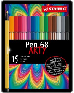 Флумастери Stabilo Arty - Pen 68, 15 цвята, метална кутия
