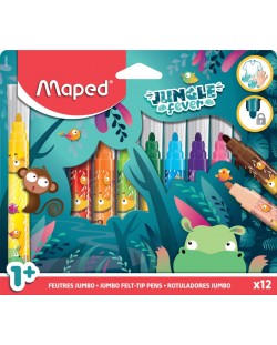 Флумастери Maped Jungle Fever - Jumbo, 12 цвята