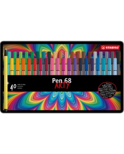 Флумастери Stabilo Arty - Pen 68, 40 цвята, метална кутия