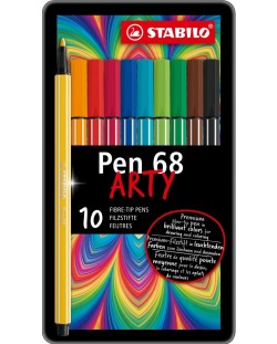 Флумастери Stabilo Arty - Pen 68, 10 цвята, метална кутия