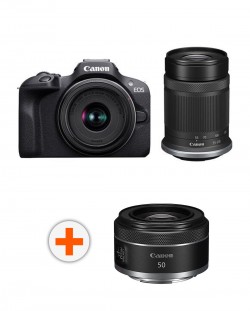 Фотоапарат Canon - EOS R100, RF-S 18-45mm f/4.5-6.3 IS STM, RF-S 55-210mm f/5-7.1 IS STM,Black + Обектив Canon - RF 50mm, F/1.8 STM