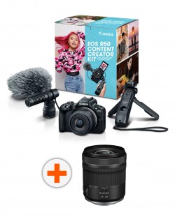 Фотоапарат Canon - EOS R50 Content Creator Kit, Black + Обектив Canon - RF, 15-30mm, f/4.5-6.3 IS STM