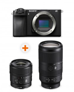 Фотоапарат Sony - Alpha A6700, Black + Обектив Sony - E, 15mm, f/1.4 G + Обектив Sony - E, 70-350mm, f/4.5-6.3 G OSS