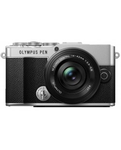 Фотоапарат Olympus - PEN E-P7, Silver, ZD Micro 14-42mm f/3.5-5.6 EZ ED MSC, Black