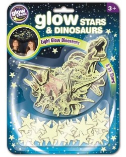Фосфоресциращи стикери Brainstorm Glow - Звезди и динозаври, 43 броя