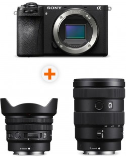 Фотоапарат Sony - Alpha A6700, Black + Обектив Sony - E PZ, 10-20mm, f/4 G + Обектив Sony - E, 16-55mm, f/2.8 G