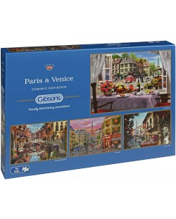 Пъзел Gibsons от 4 x 500 части - Париж и Венеция - Доминик Дейвисън