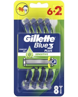 Gillette Blue 3 Мъжка самобръсначка Sensitive, 6 + 2 броя