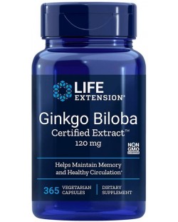 Ginkgo Biloba Certified Extract, 120 mg, 365 капсули, Life Extension