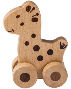 Дървена играчка Jouéco - Жирафче, с колела за бутане