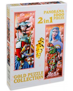 Панорамен пъзел Gold Puzzle от 2 x 1000 части - Дон Кихот и Дулсинея