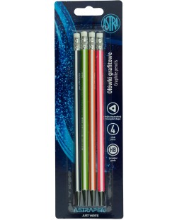 Графитни моливи Astra - с гумичка, 4 броя