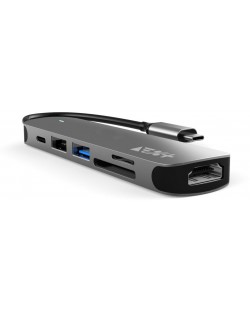 USB хъб Next One - Essentials Multiport, 6 порта, USB-C, сив