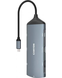 Хъб Canyon - DS-15, 8 порта, USB-C, сив