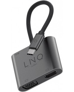Хъб LINQ - 8915, 4 в 1, USB-C/HDMI, USB-C, USB-A, VGA, сив