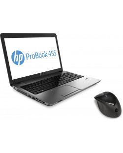 HP ProBook 455 + безжична мишка HP X5000 + чанта за лаптоп
