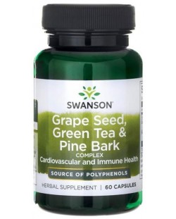 Grape Seed, Green Tea & Pine Bark, 60 капсули, Swanson