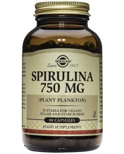 Spirulina, 750 mg, 80 растителни капсули, Solgar