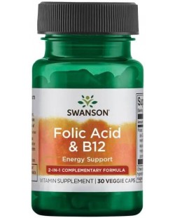 Folic Acid & B12, 30 растителни капсули, Swanson