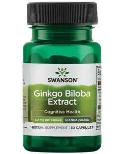 Ginkgo Biloba Extract, 60 mg, 30 капсули, Swanson