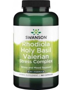 Rhodiola, Holy Basil and Valerian, 180 капсули, Swanson