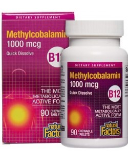 B12 Methylcobalamin, 1000 mcg, 90 таблетки, Natural Factors