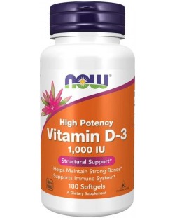 Vitamin D-3, 1000 IU, 180 меки капсули, Now