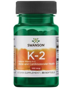 Natural Vitamin K-2, 100 mcg, 30 меки капсули, Swanson