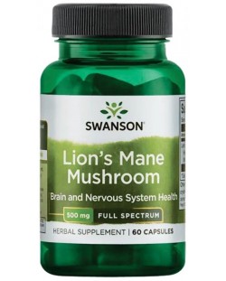 Lion's Mane Mushroom, 500 mg, 60 капсули, Swanson