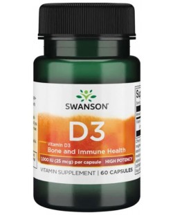 Vitamin D3, High Potency, 25 mcg, 60 капсули, Swanson