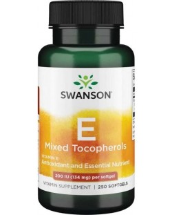 Vitamin E Mixed Tocopherols, 200 IU, 250 меки капсули, Swanson