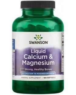 Liquid Calcium & Magnesium, 100 капсули, Swanson