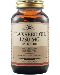 Flaxseed Oil, 1250 mg, 100 меки капсули, Solgar