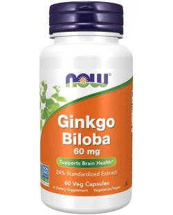 Ginkgo Biloba, 60 mg, 60 капсули, Now