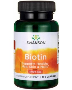 Biotin, 5000 mcg, 100 капсули, Swanson