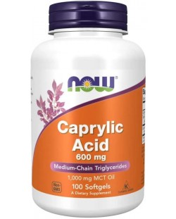 Caprylic Acid, 600 mg, 100 меки капсули, Now
