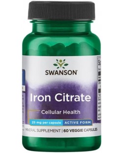 Iron Citrate, 25 mg, 60 растителни капсули, Swanson