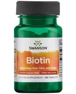 Biotin, 10 000 mcg, 60 таблетки, Swanson