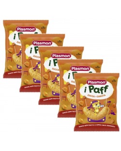 Хрупанки Plasmon - Paff, морков и тиква, 12+ м, 5 броя х 15 g